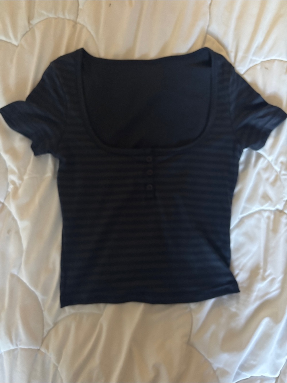 SHEIN Navy and Black Striped Scoop Neck Crop Top
